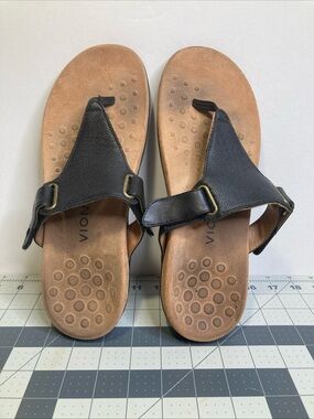 Vionic Womens Black Leather Wanda T-Strap Flip Flop Size 8